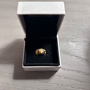 Pandora yellow and white polka dot bead